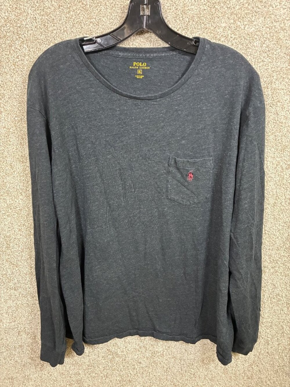 Polo Ralph Lauren Mens XL Long Sleeve T Shirt Charcoal Gray Pocket Red Pony